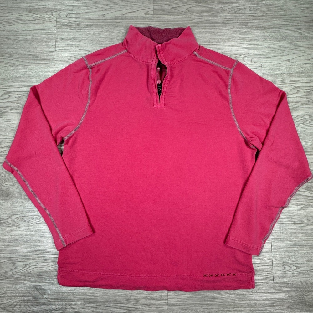 True Grit Mens 1/4 Zip Pullover Pink Large Contrast Stitching Long Sleeve Casual